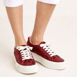 Blue by Betsey Johnson Sidny Red Rhinestone Embellished Platform Sneakers size 7